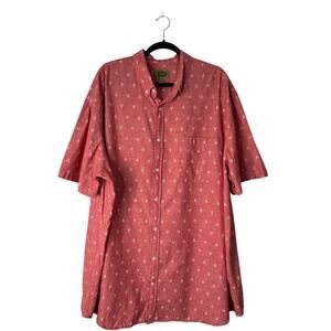 The Foundry Button Down Shirt Men's 3XLT Red Chambray Lobster Print Short Sleeve